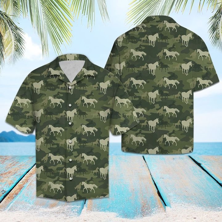 Horse Camo Hawaiian Shirt Summer Button Up Horse Camo Hawaiian Shirt Summer Button Up