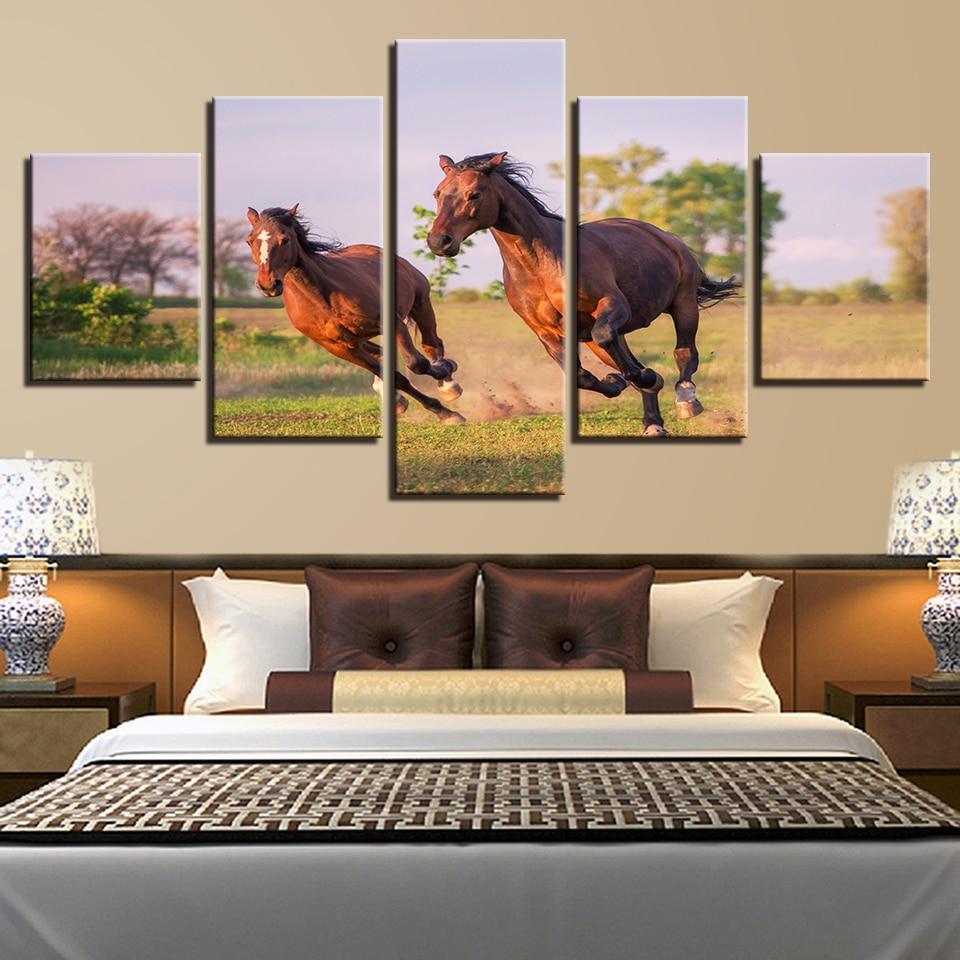Horse Couples Running - Animal 5 Panel Canvas Art Wall Decor Horse Couples Running - Animal 5 Panel Canvas Art Wall Decor