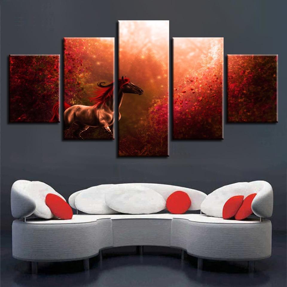 Horse Forest - Animal 5 Panel Canvas Art Wall Decor Horse Forest - Animal 5 Panel Canvas Art Wall Decor