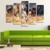 Horse Herd Running In The Desert 01 - Animal 5 Panel Canvas Art Wall Decor
