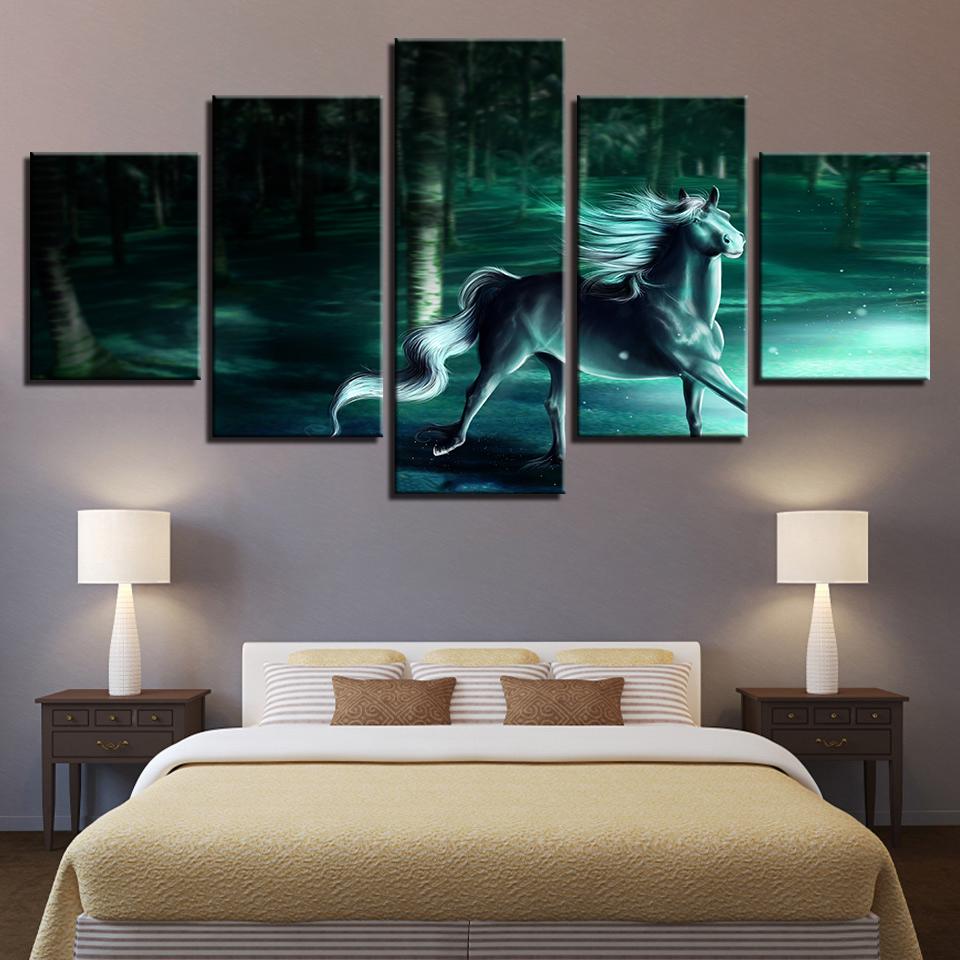 Horse In The Forest Night - Animal 5 Panel Canvas Art Wall Decor Horse In The Forest Night - Animal 5 Panel Canvas Art Wall Decor