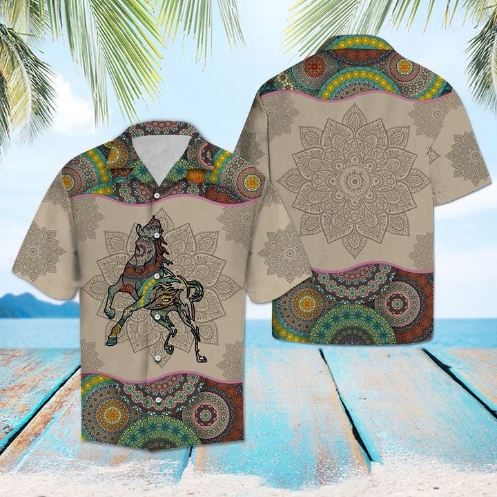Horse Mandala Hawaiian Shirt Summer Button Up Horse Mandala Hawaiian Shirt Summer Button Up