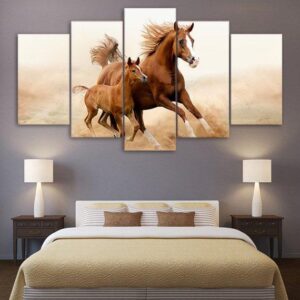 Horse Play 02 - Animal 5 Panel Canvas Art Wall Decor