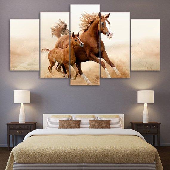 Horse Play 02 - Animal 5 Panel Canvas Art Wall Decor Horse Play 02 - Animal 5 Panel Canvas Art Wall Decor