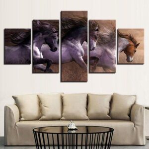 Horse Race Animal Beautiful Horses Running Landscape - Animal 5 Panel Canvas Art Wall Decor