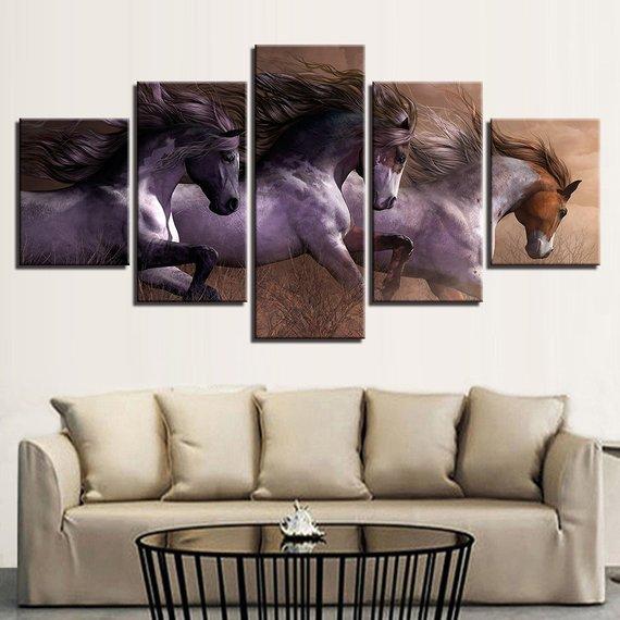 Horse Race Animal Beautiful Horses Running Landscape - Animal 5 Panel Canvas Art Wall Decor Horse Race Animal Beautiful Horses Running Landscape - Animal 5 Panel Canvas Art Wall Decor
