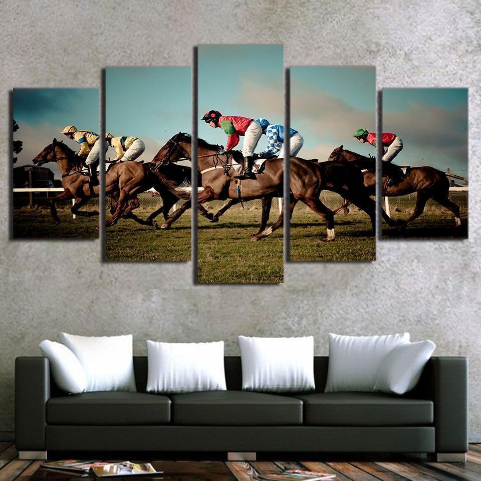 Horse Racing Sport - 5 Panel Canvas Art Wall Decor Horse Racing Sport - 5 Panel Canvas Art Wall Decor