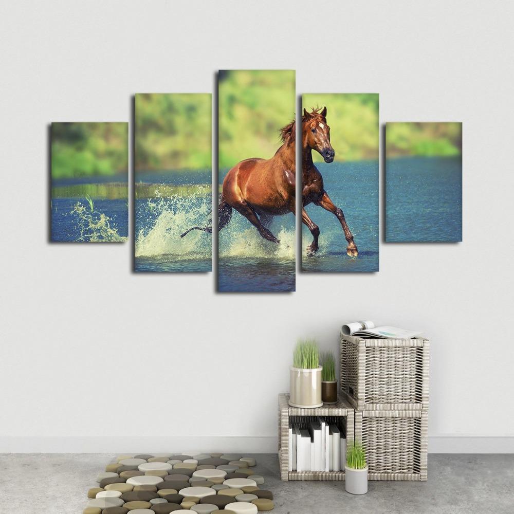 Horse River - Animal 5 Panel Canvas Art Wall Decor Horse River - Animal 5 Panel Canvas Art Wall Decor