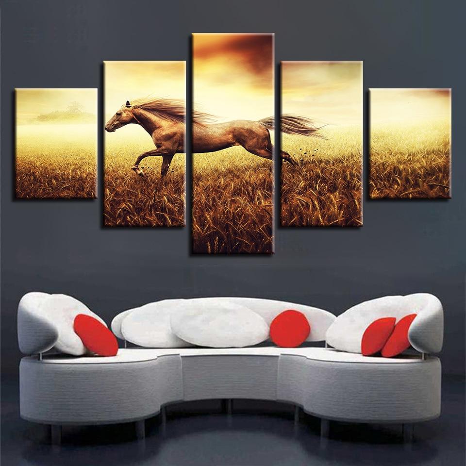 Horse Running 3 - Animal 5 Panel Canvas Art Wall Decor Horse Running 3 - Animal 5 Panel Canvas Art Wall Decor