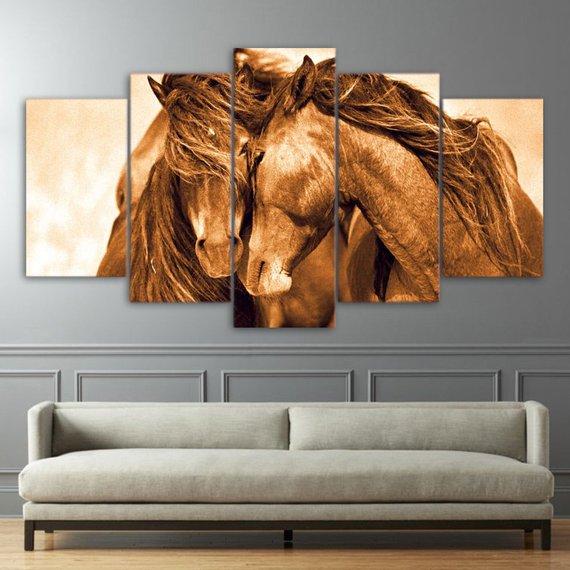 Horse Snuggle - Animal 5 Panel Canvas Art Wall Decor Horse Snuggle - Animal 5 Panel Canvas Art Wall Decor
