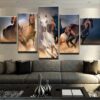 Horse Stampede - Animal 5 Panel Canvas Art Wall Decor