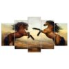 Horse Wasteland two Leaping - Animal 5 Panel Canvas Art Wall Decor