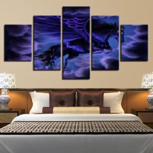 Horse With Purple Wings - Animal 5 Panel Canvas Art Wall Decor