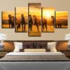Horses Group Sunshine - Animal 5 Panel Canvas Art Wall Decor