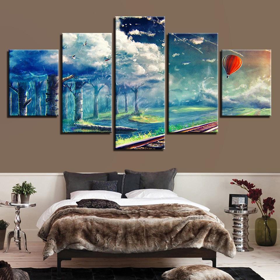 Hot Air Balloon Forest White Cloud - Nature 5 Panel Canvas Art Wall Decor Hot Air Balloon Forest White Cloud - Nature 5 Panel Canvas Art Wall Decor