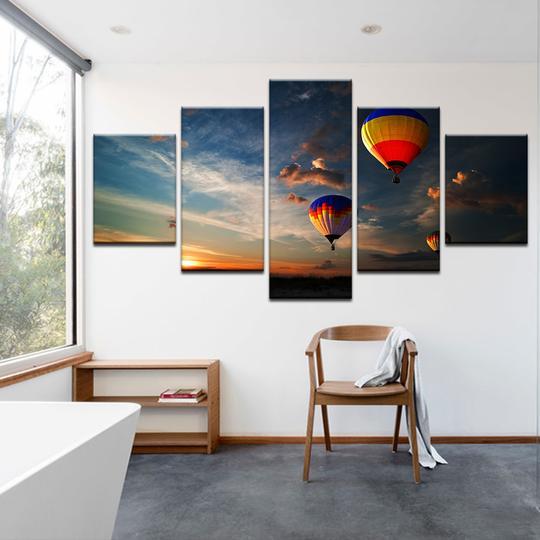 Hot Air Balloons - Space 5 Panel Canvas Art Wall Decor Hot Air Balloons - Space 5 Panel Canvas Art Wall Decor