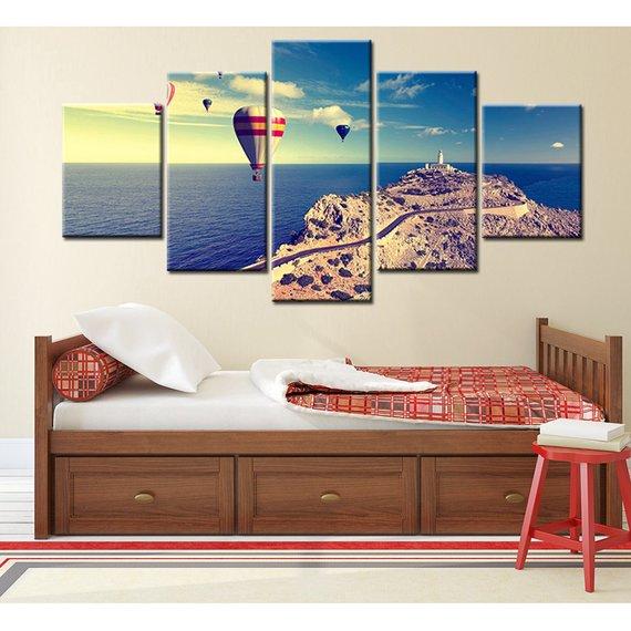 Hot Balloon Large - Nature 5 Panel Canvas Art Wall Decor Hot Balloon Large - Nature 5 Panel Canvas Art Wall Decor