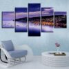 House And Mountain Sea Night - Nature 5 Panel Canvas Art Wall Decor