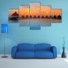 Houses On Piles On Water At The Time Sunset - Nature 5 Panel Canvas Art Wall Decor