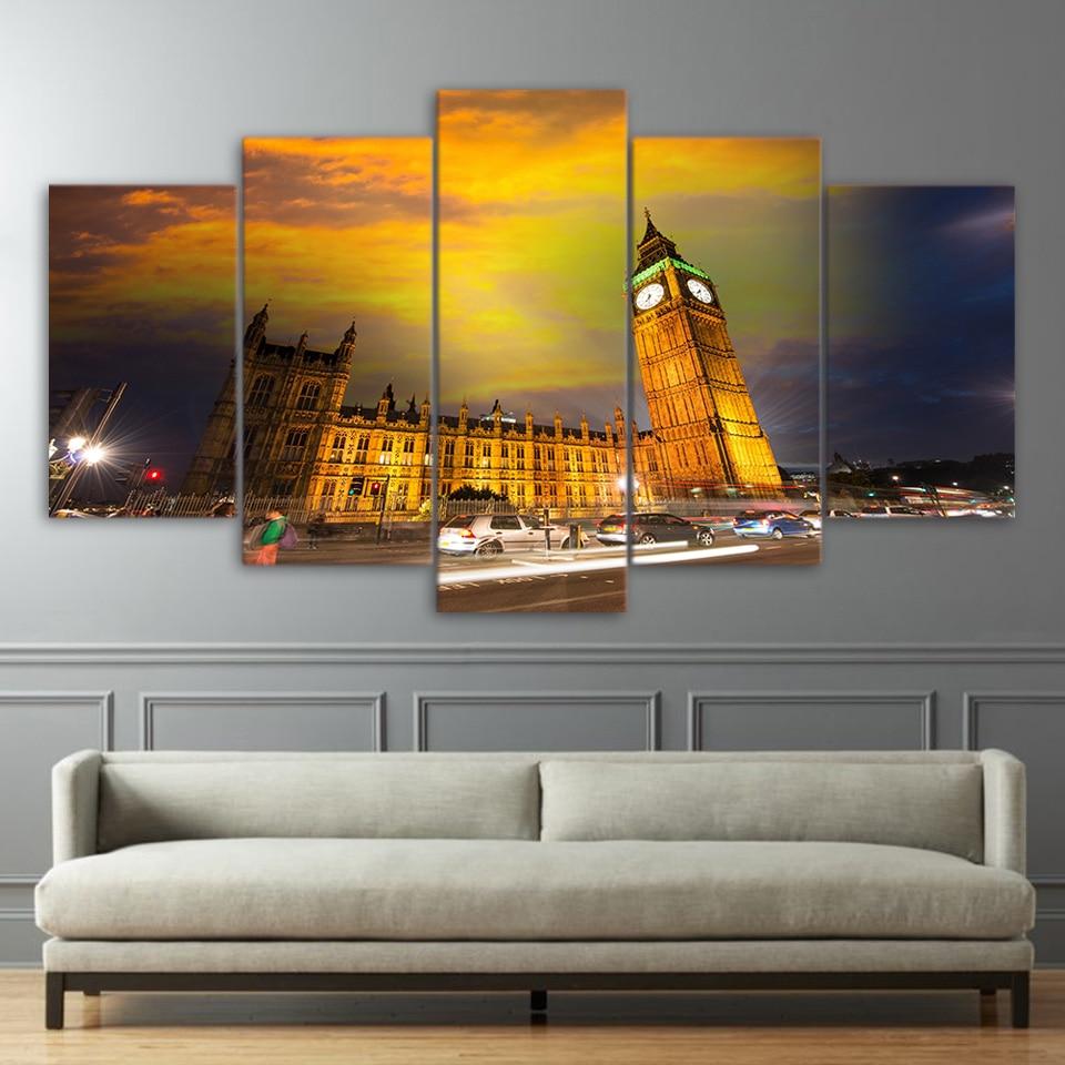 Houses Sky London - Nature 5 Panel Canvas Art Wall Decor Houses Sky London - Nature 5 Panel Canvas Art Wall Decor