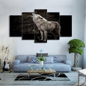 Howling White Wolf - Animal 5 Panel Canvas Art Wall Decor