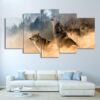 Howling Wolf in Clouds - Animal 5 Panel Canvas Art Wall Decor