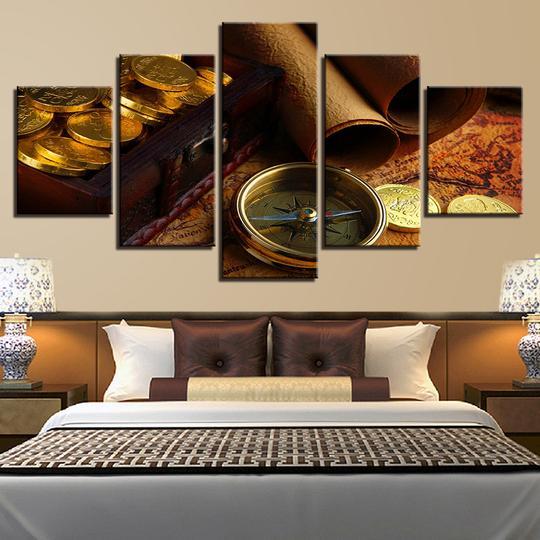 Hunting For Treasure Pirate Compass - Abstract 5 Panel Canvas Art Wall Decor Hunting For Treasure Pirate Compass - Abstract 5 Panel Canvas Art Wall Decor