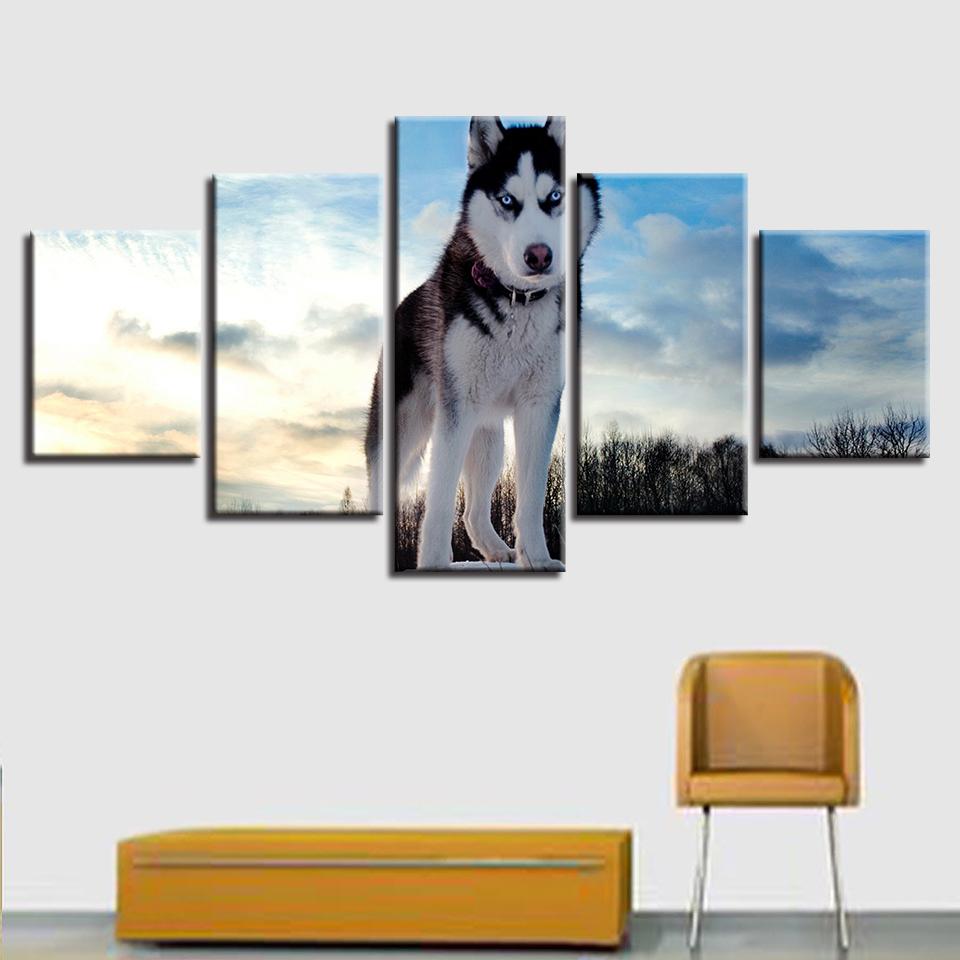 Husky - Animal 5 Panel Canvas Art Wall Decor Husky - Animal 5 Panel Canvas Art Wall Decor
