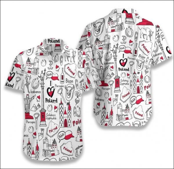 I Love Poland Doodle Hawaiian Shirt Summer Button Up I Love Poland Doodle Hawaiian Shirt Summer Button Up