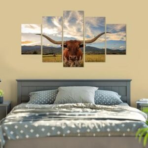 I Love Texas Longhorn Cattle - Animal 5 Panel Canvas Art Wall Decor