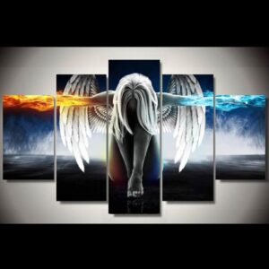 Ice And Fire Angel And Devil Girl 1 - Abstract 5 Panel Canvas Art Wall Decor