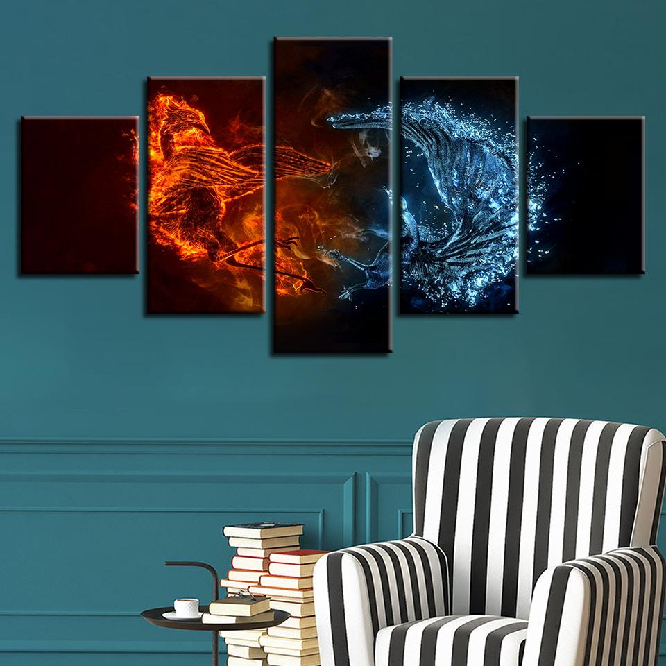 Ice And Fire Bird 1 - Abstract 5 Panel Canvas Art Wall Decor Ice And Fire Bird 1 - Abstract 5 Panel Canvas Art Wall Decor