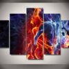Ice And Fire Hot Couple Kiss Each Other - Abstract 5 Panel Canvas Art Wall Decor