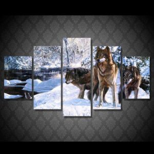 Ice Forest Wolves Wild - Animal 5 Panel Canvas Art Wall Decor