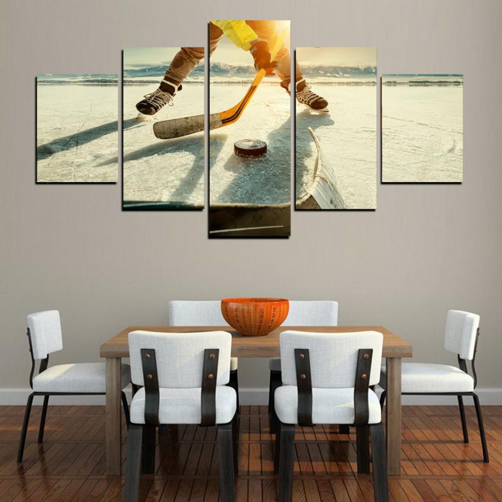 Ice Hockey Sports On Ice Rink - Sport 5 Panel Canvas Art Wall Decor Ice Hockey Sports On Ice Rink - Sport 5 Panel Canvas Art Wall Decor