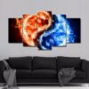 Ice and fire Yin and Yang - Abstract 5 Panel Canvas Art Wall Decor