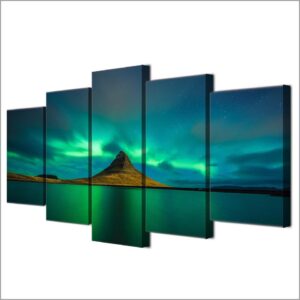 Iceland Aurora - Nature 5 Panel Canvas Art Wall Decor