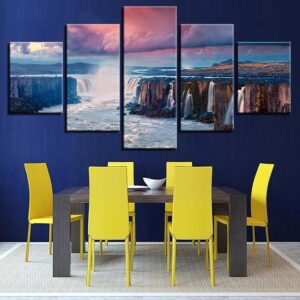 Iceland Waterfall - Space 5 Panel Canvas Art Wall Decor