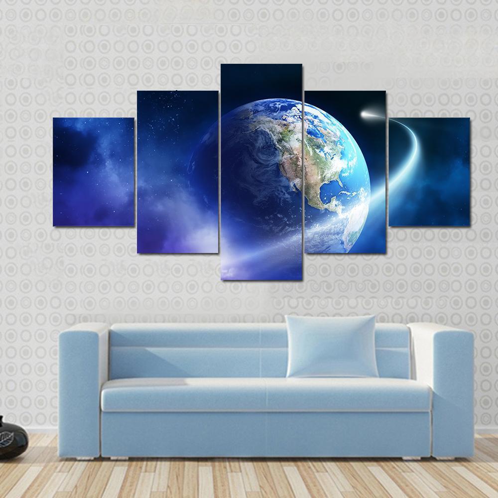 Icy Asteroid Moving Towards Earth - Space 5 Panel Canvas Art Wall Decor Icy Asteroid Moving Towards Earth - Space 5 Panel Canvas Art Wall Decor