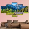 Idyllic Landscape In The Alps In Sunset - Nature 5 Panel Canvas Art Wall Decor