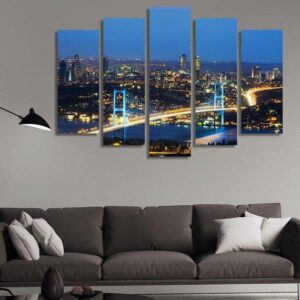 Ight View Of Bosphorus Bridge - Nature 5 Panel Canvas Art Wall Decor
