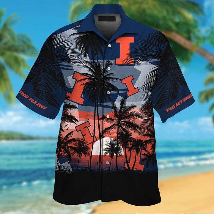 Illinois Fighting Illini Tropical Short Sleeve Hawaiian Shirt Illinois Fighting Illini Tropical Short Sleeve Hawaiian Shirt