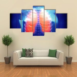 Illustration Of Human Body And Lungs - Abstract 5 Panel Canvas Art Wall Decor