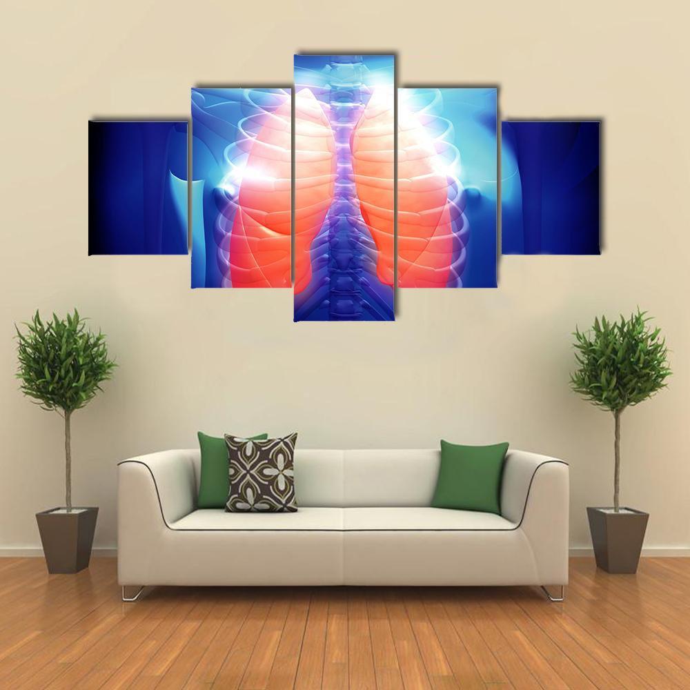 Illustration Of Human Body And Lungs - Abstract 5 Panel Canvas Art Wall Decor Illustration Of Human Body And Lungs - Abstract 5 Panel Canvas Art Wall Decor