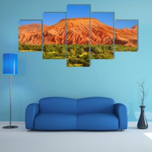 Impressive Red Hill Over An Oasis In Dades Valley 1 - Nature 5 Panel Canvas Art Wall Decor