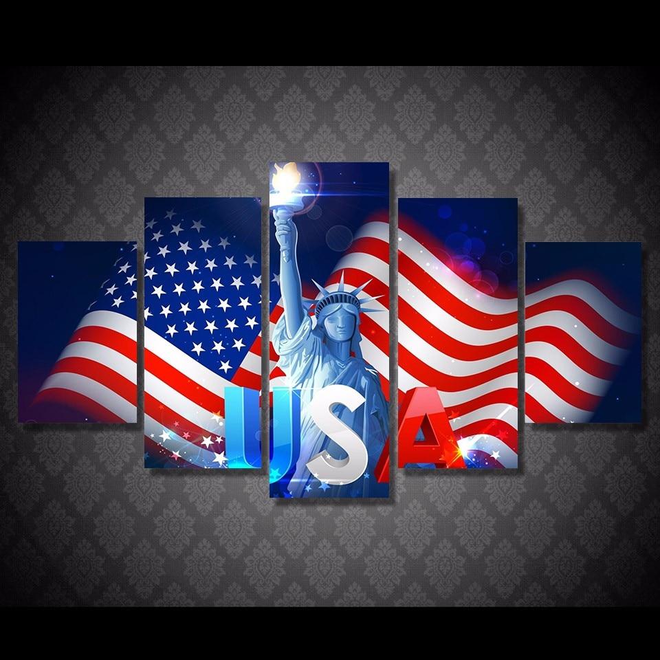 Independence Day USA - Abstract 5 Panel Canvas Art Wall Decor Independence Day USA - Abstract 5 Panel Canvas Art Wall Decor