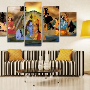 India Buddhism Ganesha - Religion 5 Panel Canvas Art Wall Decor