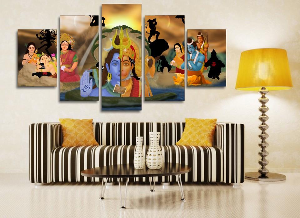 India Buddhism Ganesha - Religion 5 Panel Canvas Art Wall Decor India Buddhism Ganesha - Religion 5 Panel Canvas Art Wall Decor