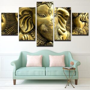 India Elephant Head God Ganesh - Religion 5 Panel Canvas Art Wall Decor