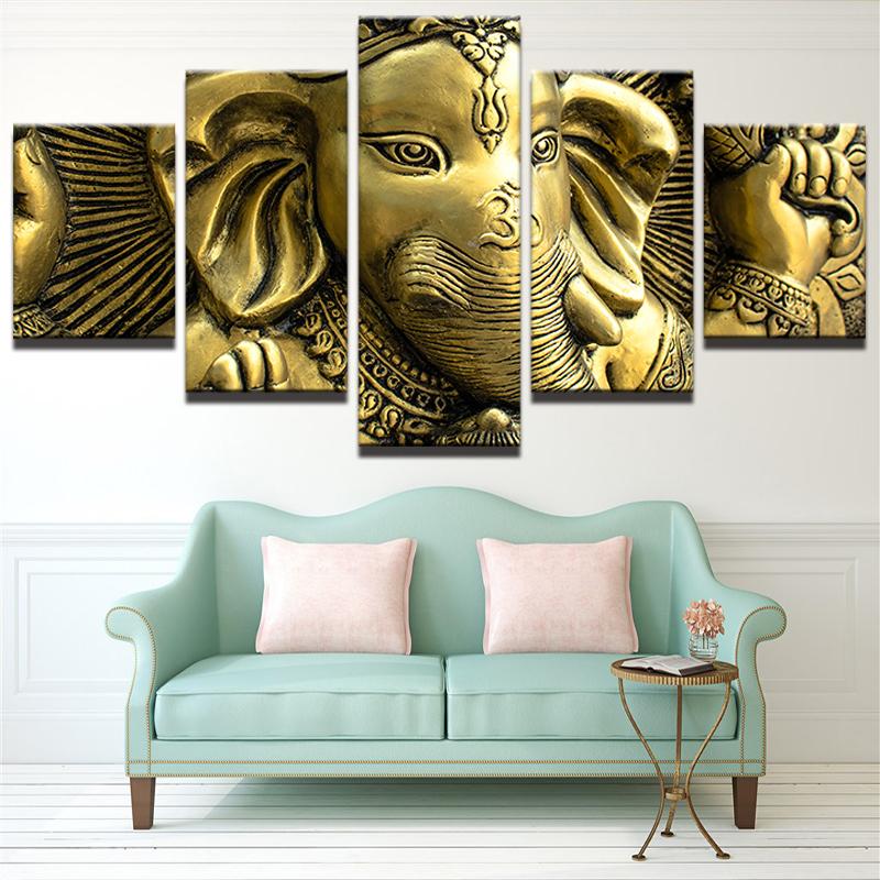 India Elephant Head God Ganesh - Religion 5 Panel Canvas Art Wall Decor India Elephant Head God Ganesh - Religion 5 Panel Canvas Art Wall Decor